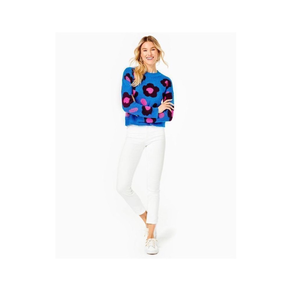 Lilly Pulitzer Ferrara Sweater Blue Flare Growl and Prowl Jacquard Print Size XS - Picture 16 of 16